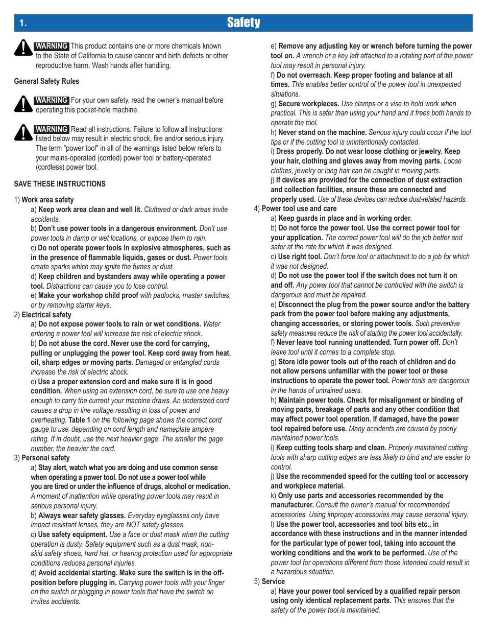 Safety | Kreg DB210 Foreman Pocket-Hole Machine User Manual | Page 2 / 44