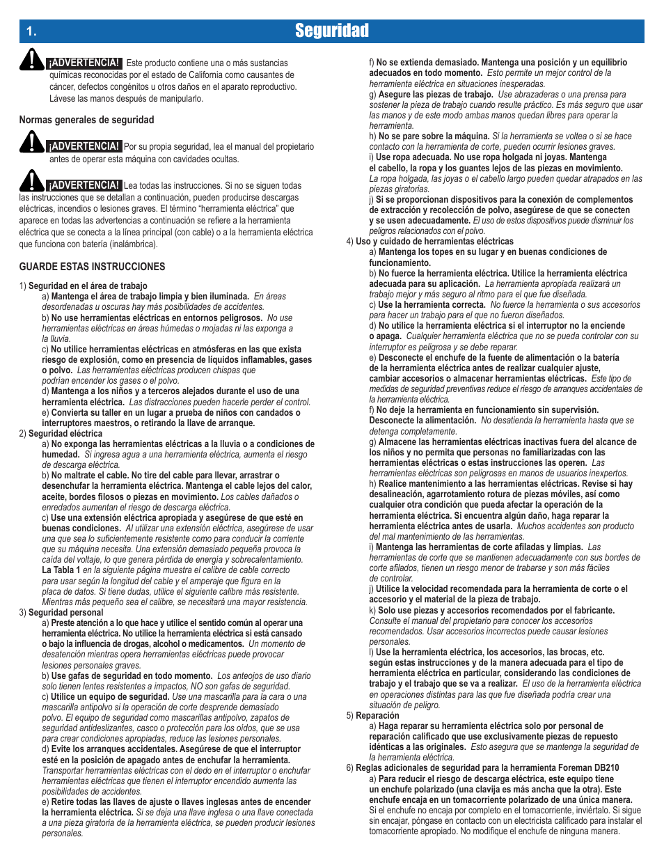 Seguridad | Kreg DB210 Foreman Pocket-Hole Machine User Manual | Page 30 / 44