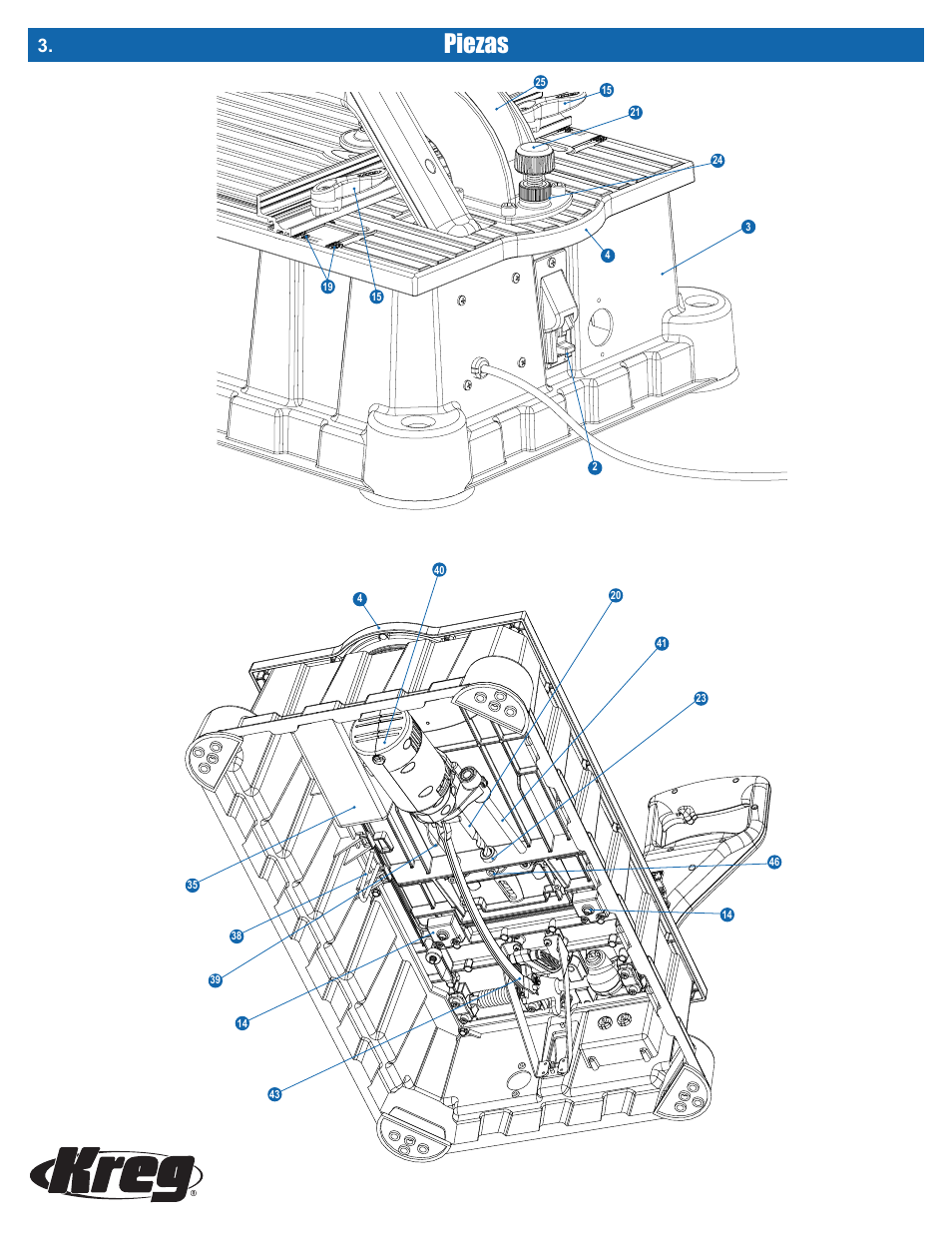 Piezas | Kreg DB210 Foreman Pocket-Hole Machine User Manual | Page 34 / 44