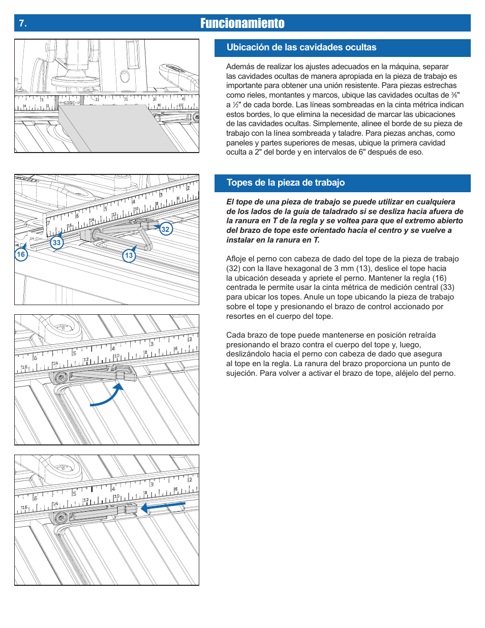 Funcionamiento | Kreg DB210 Foreman Pocket-Hole Machine User Manual | Page 38 / 44