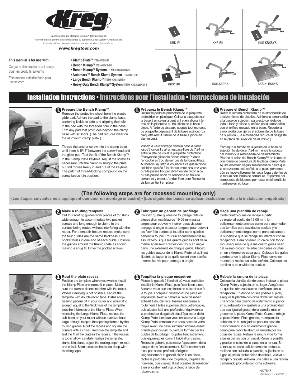 Kreg KBK-IP Klamp Plate User Manual | 2 pages