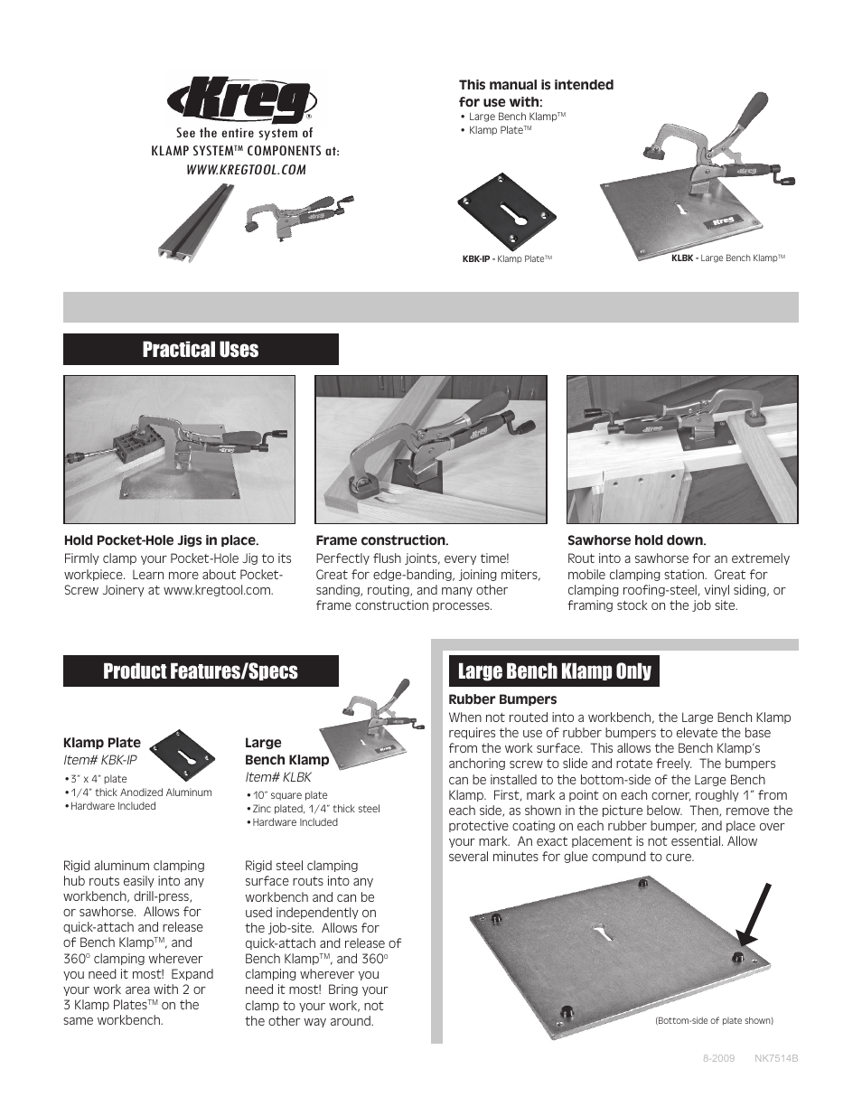 Kreg KKS-KBKSYS Bench Klamp System User Manual | 2 pages