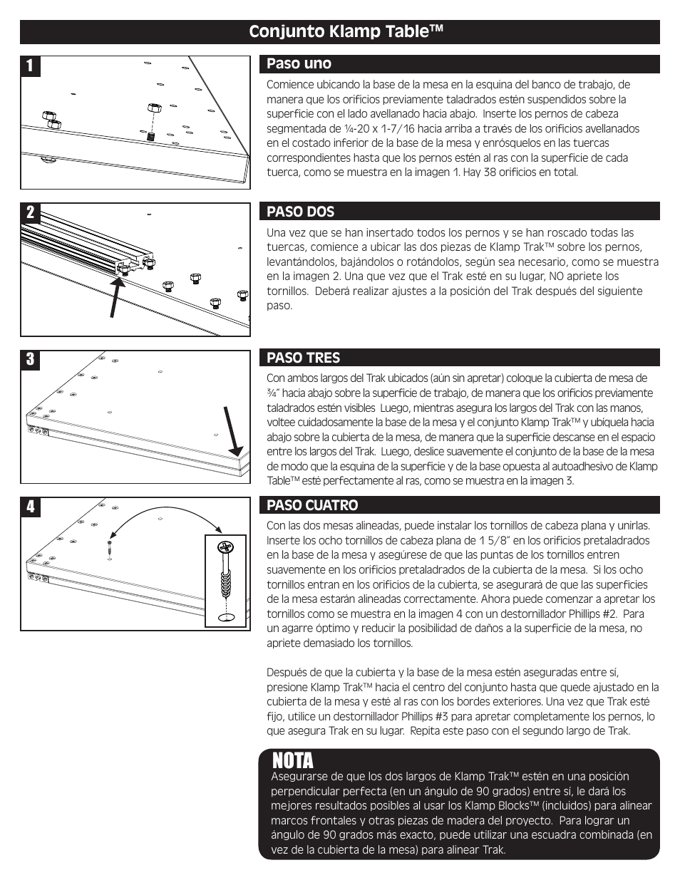 Nota, Conjunto klamp table | Kreg KKS1000 Klamp Table User Manual | Page 10 / 12