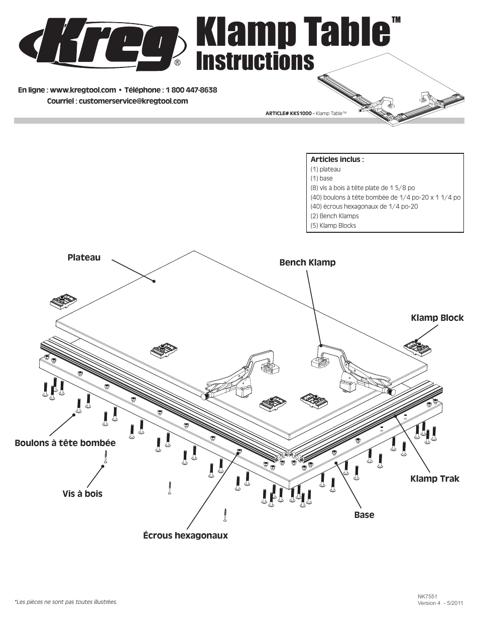 Klamp table, Instructions | Kreg KKS1000 Klamp Table User Manual | Page 5 / 12