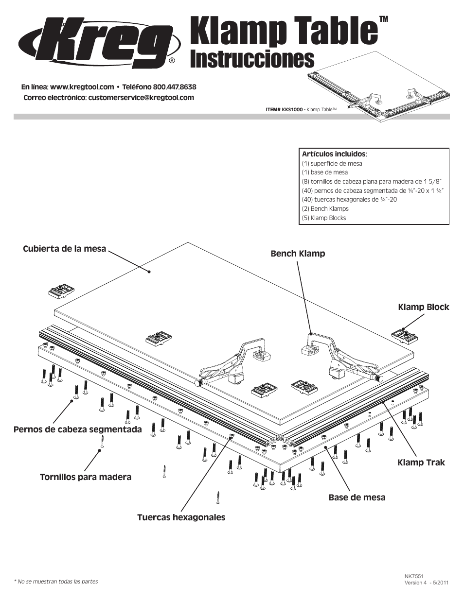 Klamp table, Instrucciones | Kreg KKS1000 Klamp Table User Manual | Page 9 / 12