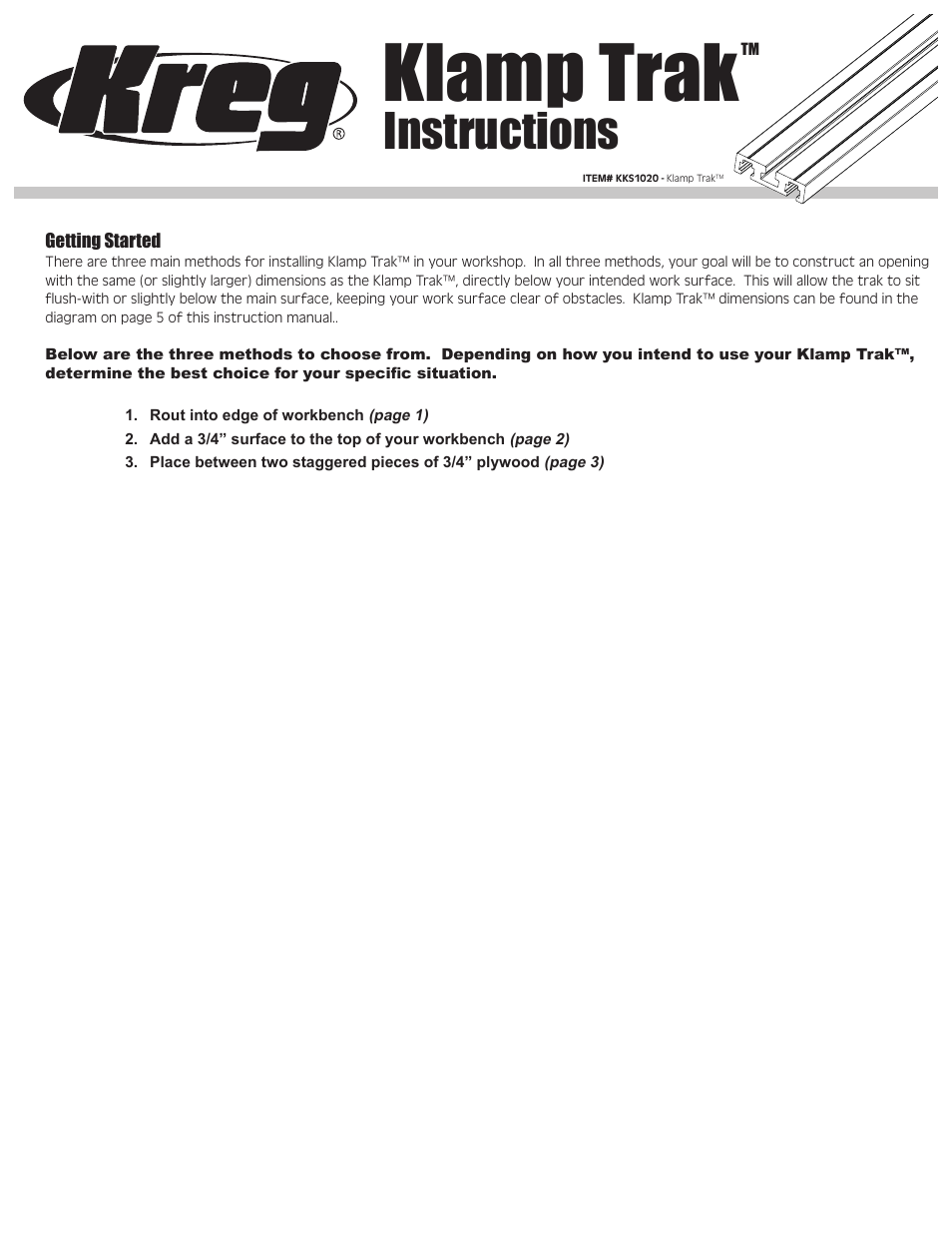 Kreg KKS1020 Klamp Trak User Manual | 8 pages