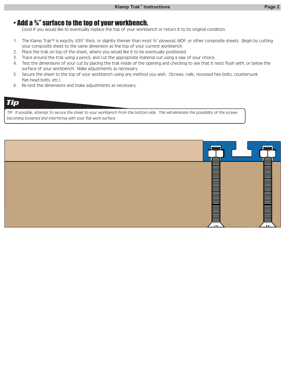 Add a ¾” surface to the top of your workbench | Kreg KKS1020 Klamp Trak User Manual | Page 3 / 8