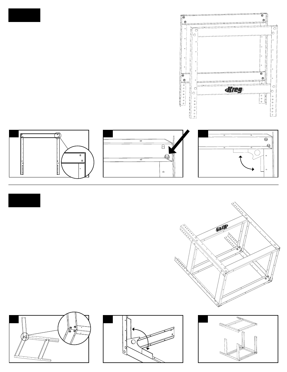 Step 1 step 2, Joining side assemblies, Constructing side assemblies | Kreg KRS1030 Universal Steel Stand User Manual | Page 2 / 12