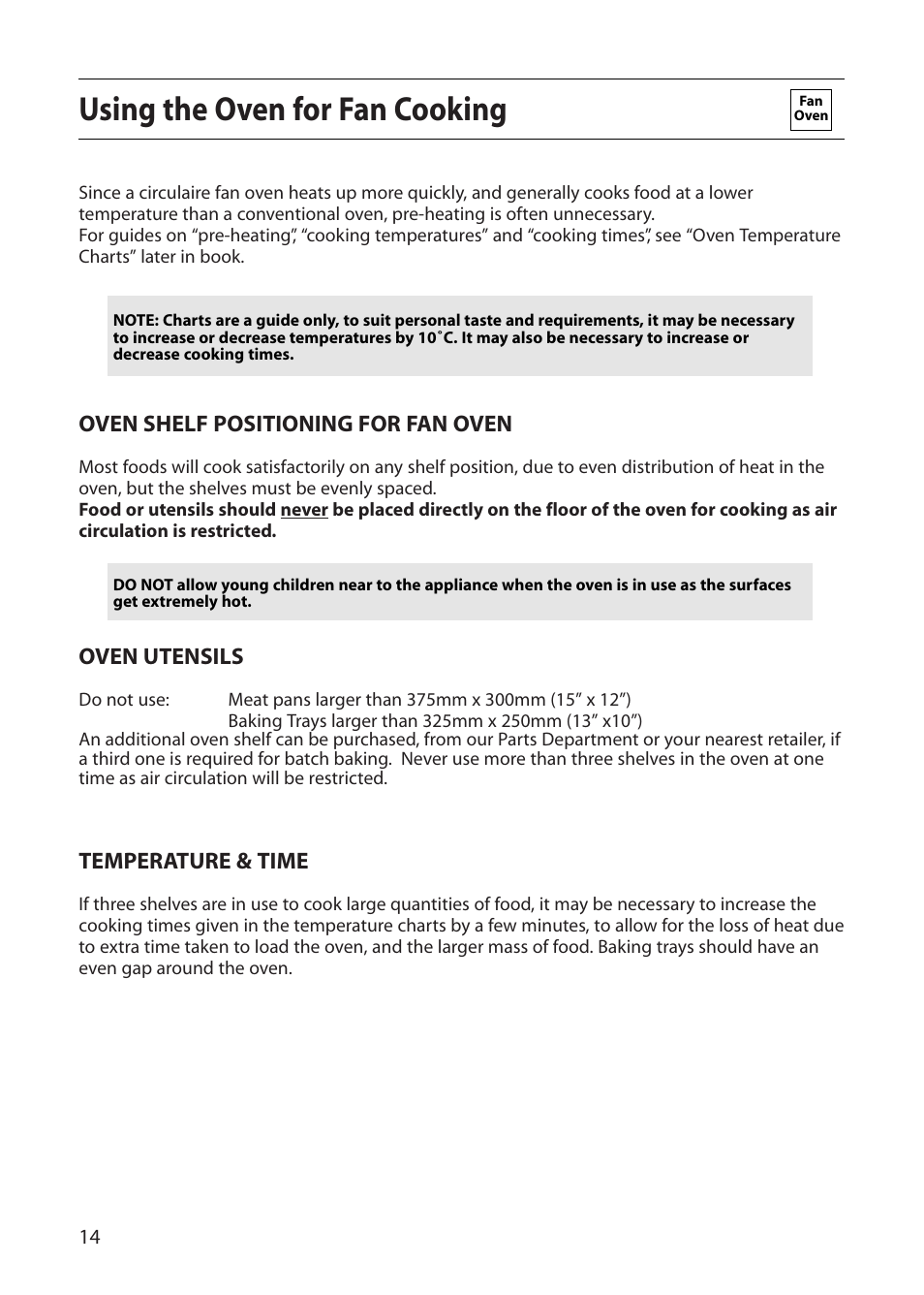 Using the oven for fan cooking | Creda D010E User Manual | Page 14 / 32