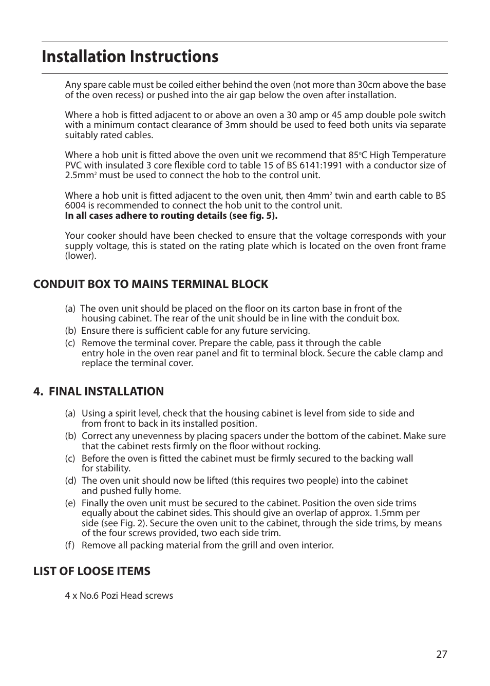 Installation instructions | Creda D010E User Manual | Page 27 / 32