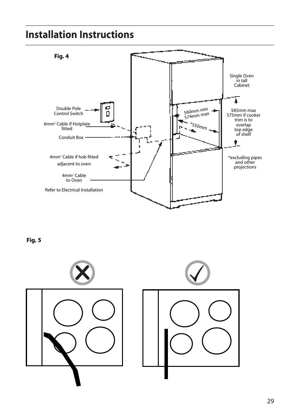 Installation instructions, Fig. 4 fig. 5 | Creda D010E User Manual | Page 29 / 32