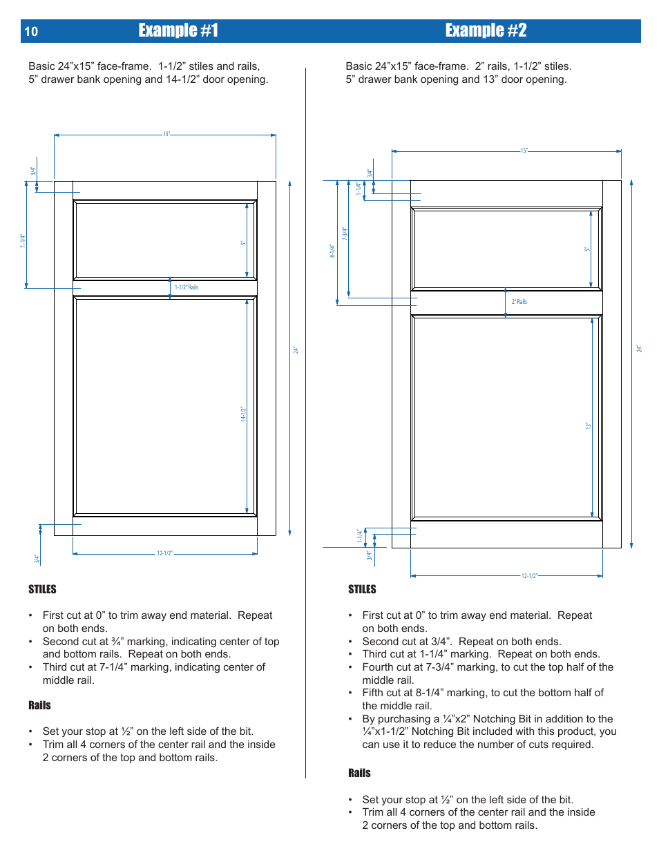 Example #1 example #2 | Kreg PRS1200 Precision Beaded Face-Frame System User Manual | Page 10 / 12