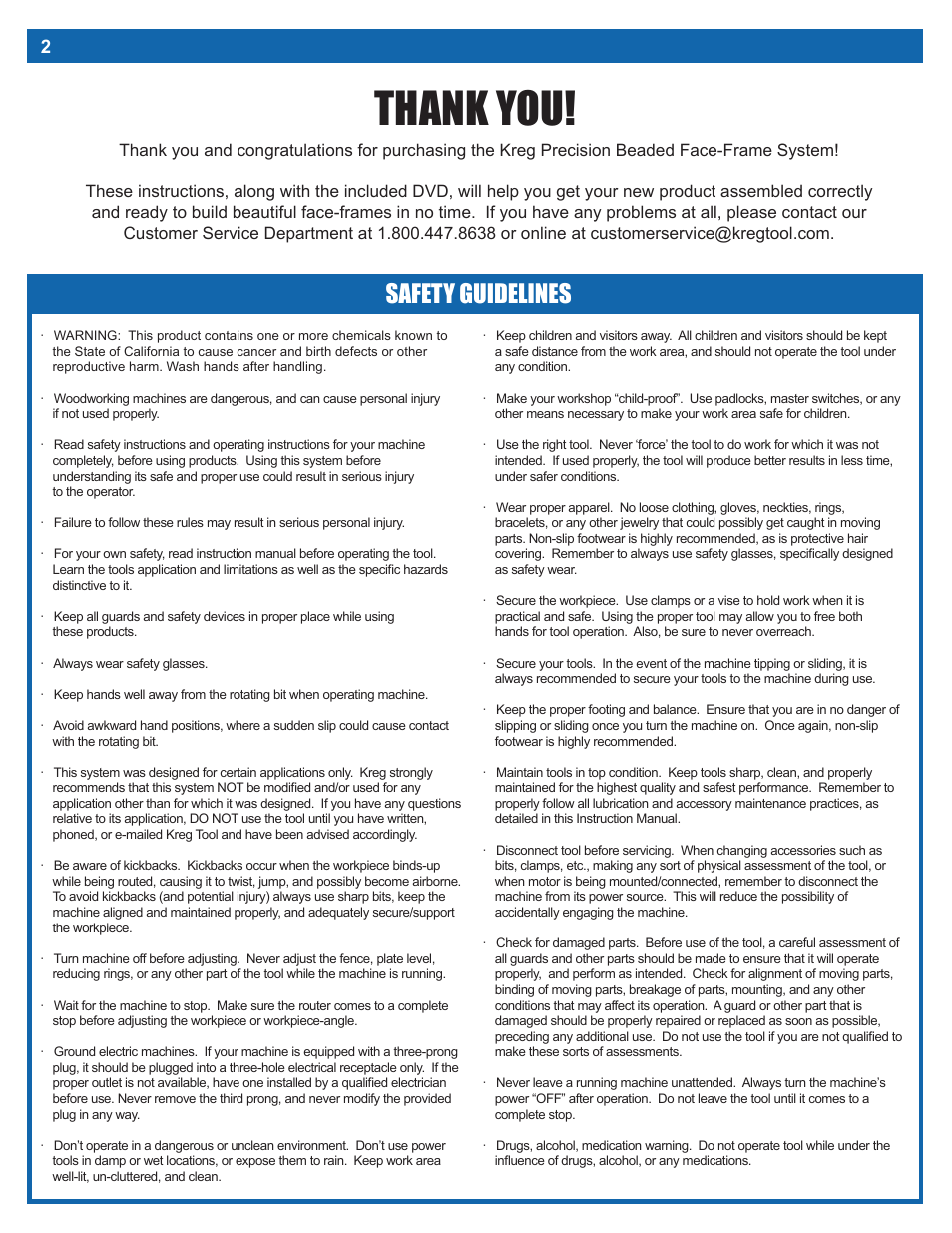 Safety guidelines | Kreg PRS1200 Precision Beaded Face-Frame System User Manual | Page 2 / 12