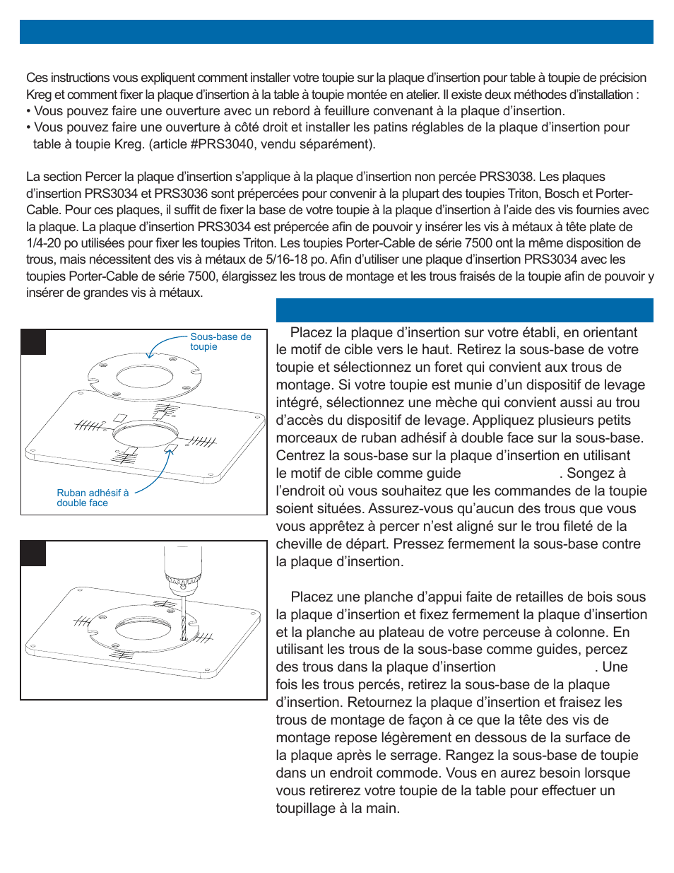 Installation de la plaque d’insertion de précision | Kreg PRS3038 Precision Router Table Insert Plate - Undrilled User Manual | Page 10 / 24