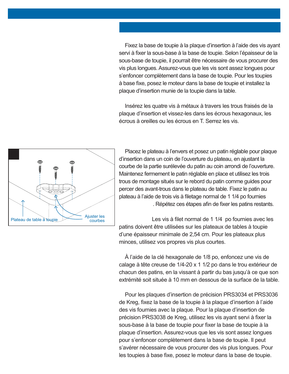 Installation de la plaque d’insertion de précision | Kreg PRS3038 Precision Router Table Insert Plate - Undrilled User Manual | Page 14 / 24