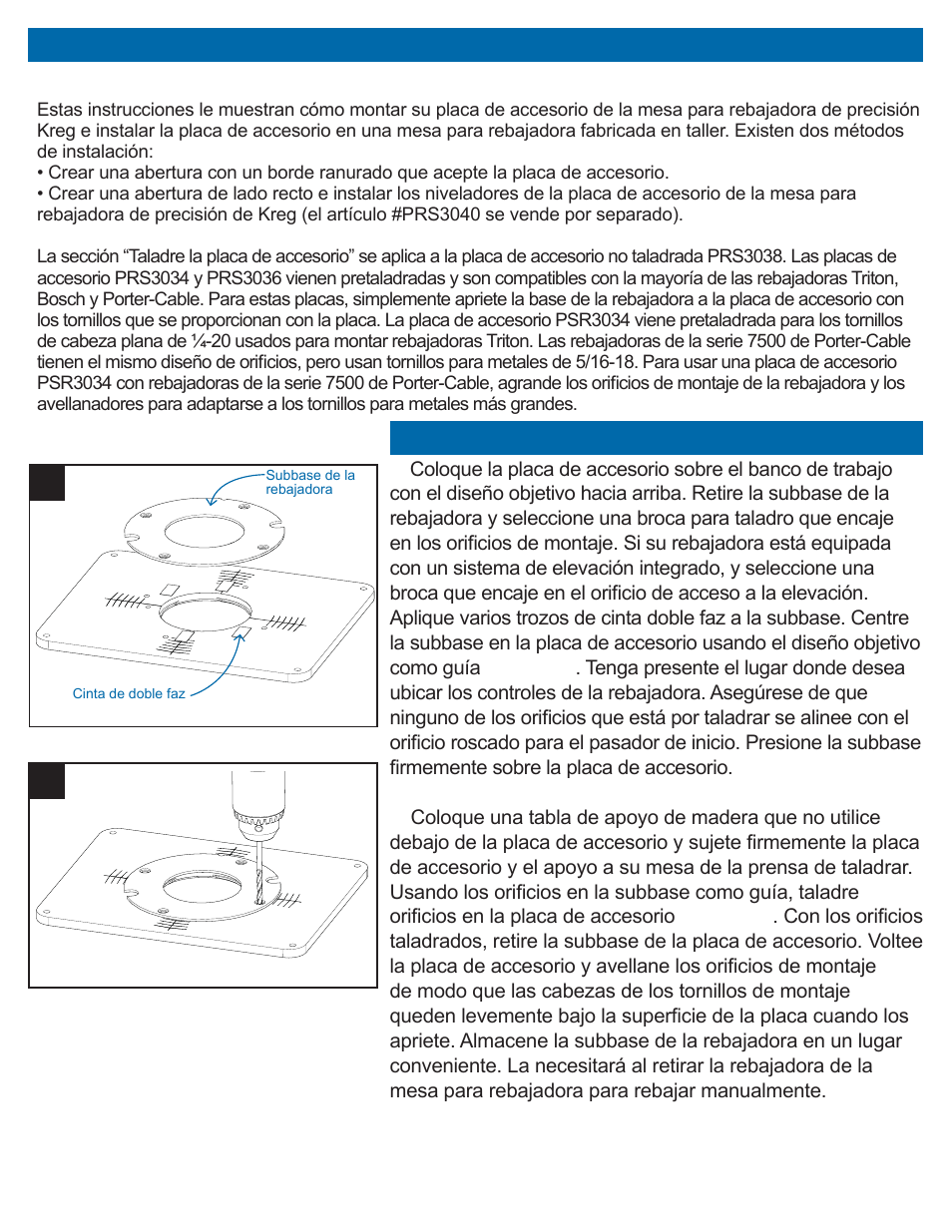 Instalación de la placa de accesorio de precisión | Kreg PRS3038 Precision Router Table Insert Plate - Undrilled User Manual | Page 18 / 24