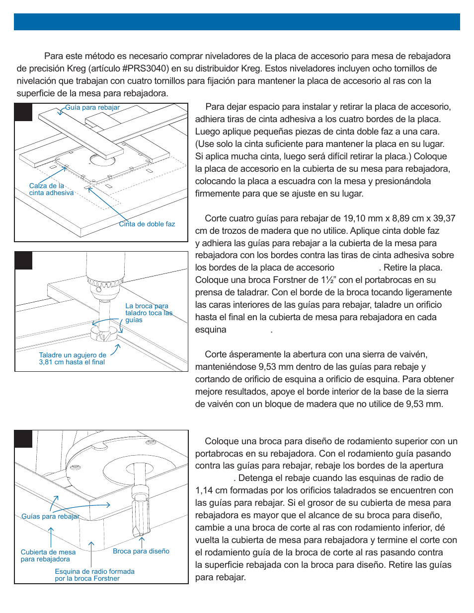 Instalación de la placa de accesorio de precisión, Gh i | Kreg PRS3038 Precision Router Table Insert Plate - Undrilled User Manual | Page 21 / 24
