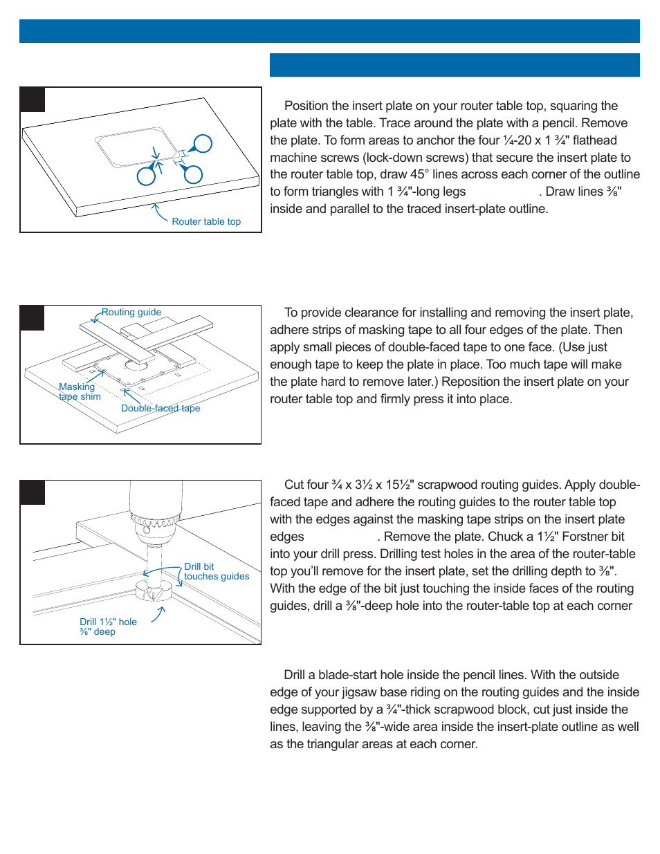 Precision insert plate installation, Cd e, Rabbeted opening method | Kreg PRS3038 Precision Router Table Insert Plate - Undrilled User Manual | Page 3 / 24