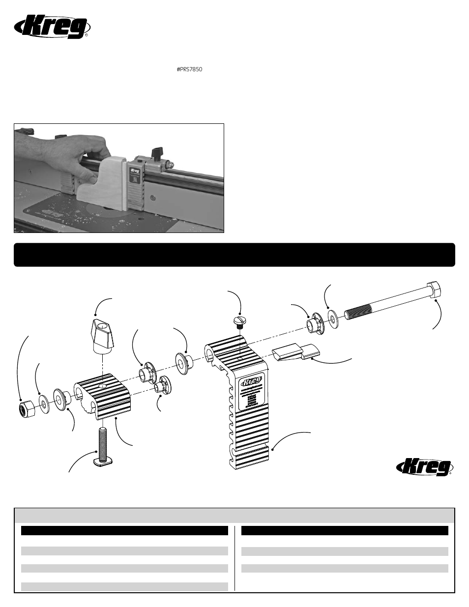 Kreg PRS7850 Precision Router Table Stop User Manual | 1 page