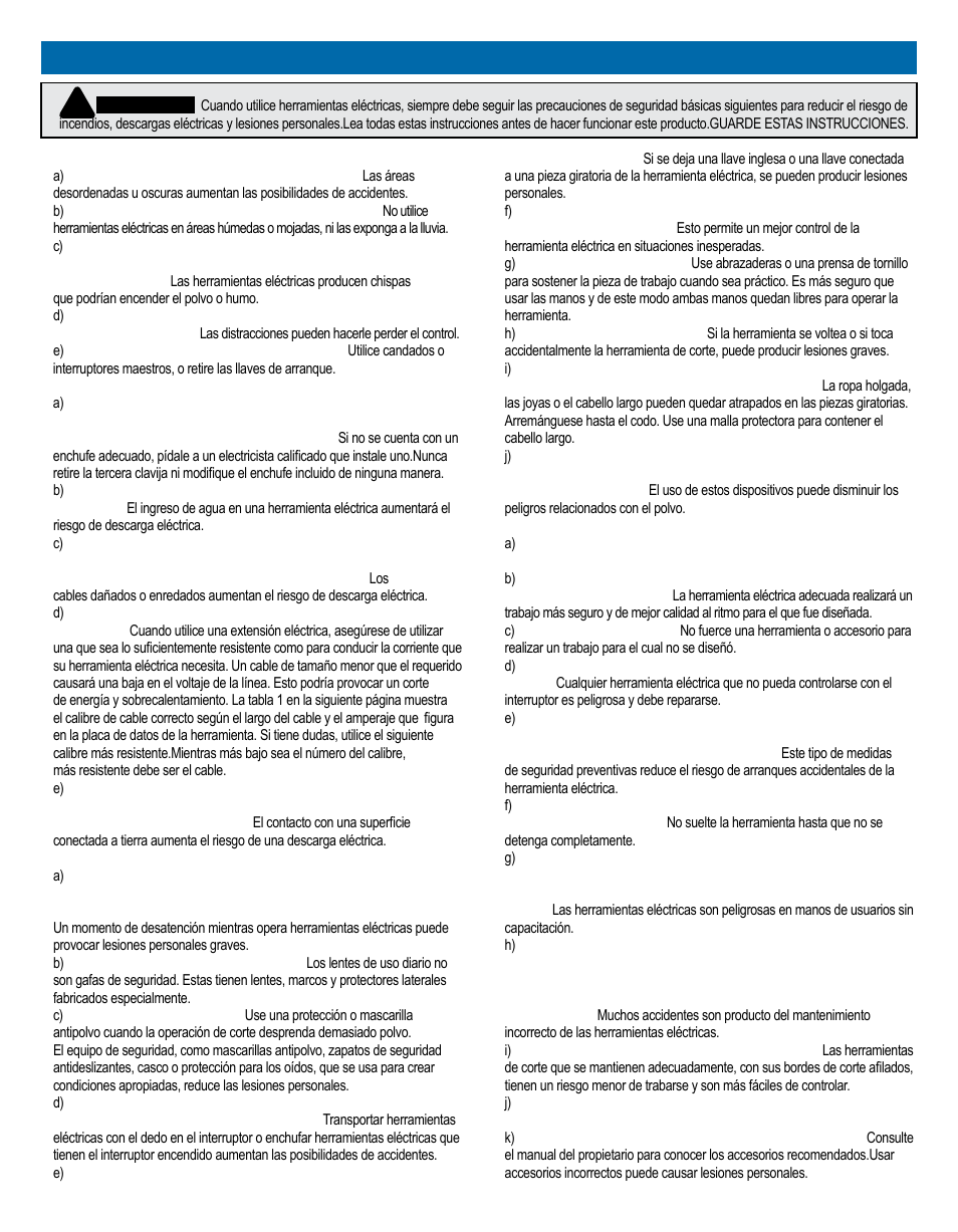 Instrucciones generales de seguridad | Kreg PRS1025 Precision Router Table Top User Manual | Page 14 / 20