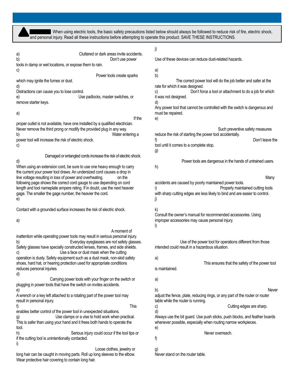 General safety instructions | Kreg PRS1025 Precision Router Table Top User Manual | Page 2 / 20