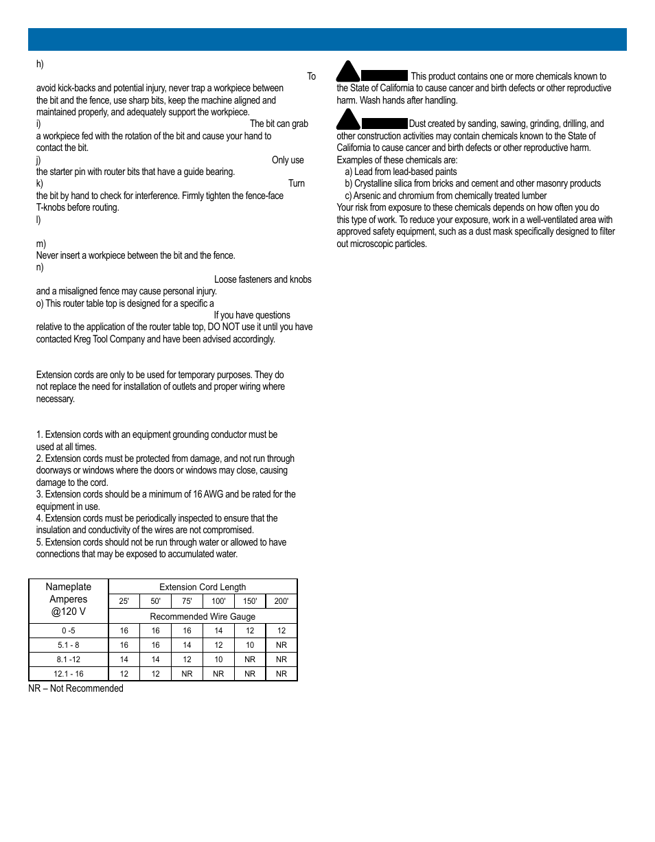 General safety instructions | Kreg PRS1025 Precision Router Table Top User Manual | Page 3 / 20