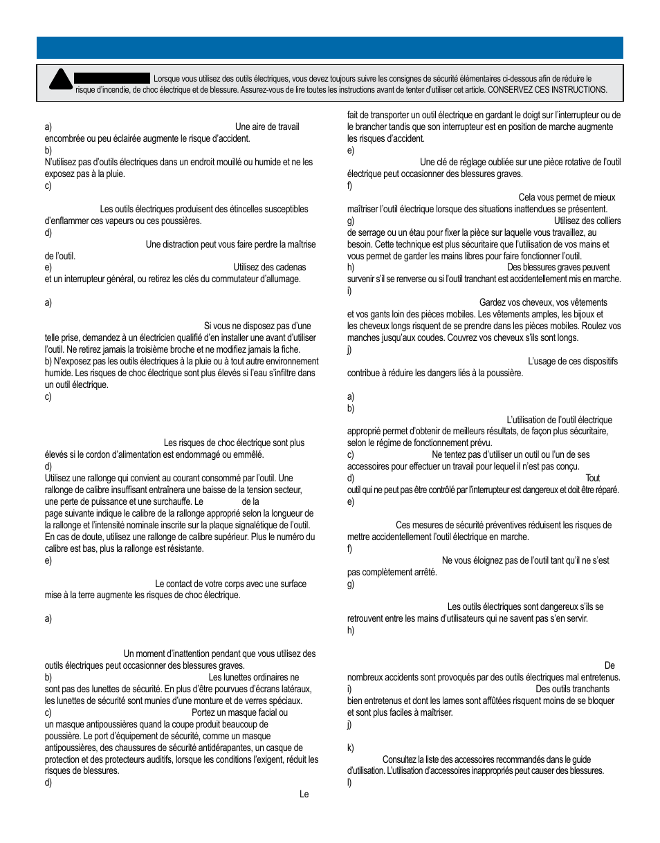 Consignes de sécurité générales | Kreg PRS1015 Precision Router Table Fence User Manual | Page 12 / 32