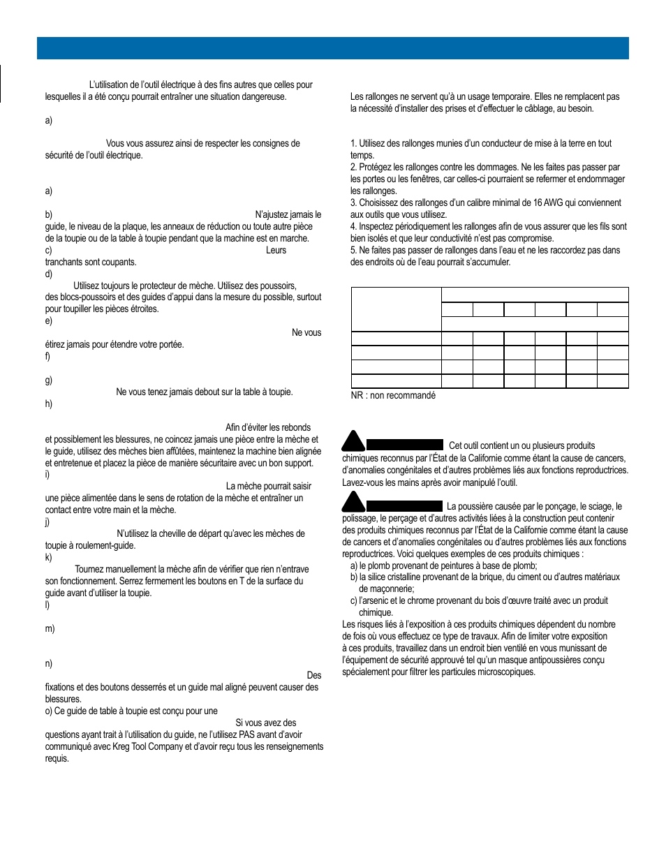 Consignes de sécurité générales | Kreg PRS1015 Precision Router Table Fence User Manual | Page 13 / 32