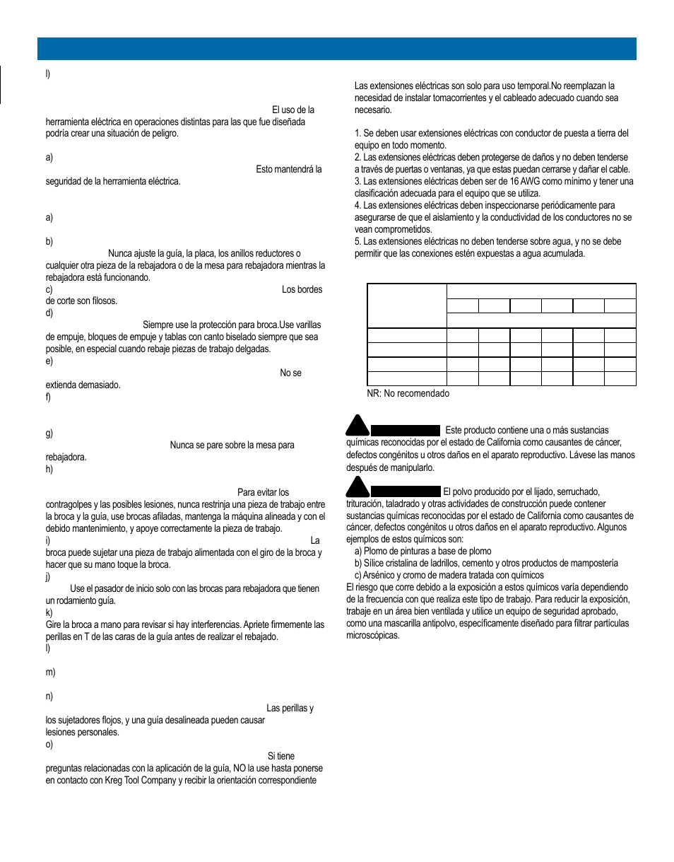 Instrucciones generales de seguridad | Kreg PRS1015 Precision Router Table Fence User Manual | Page 23 / 32