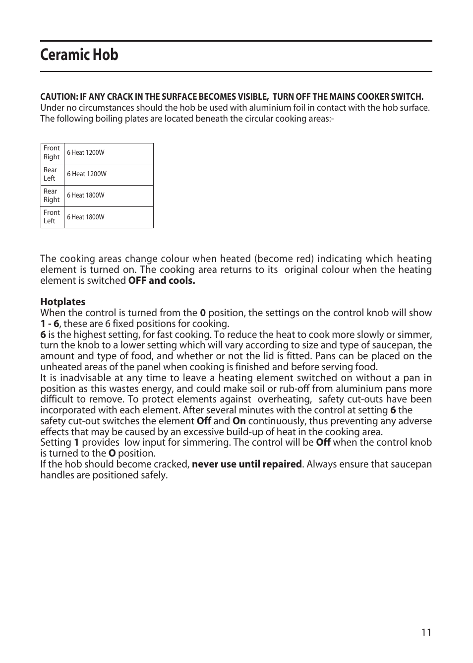 Ceramic hob | Creda CF50E User Manual | Page 11 / 32