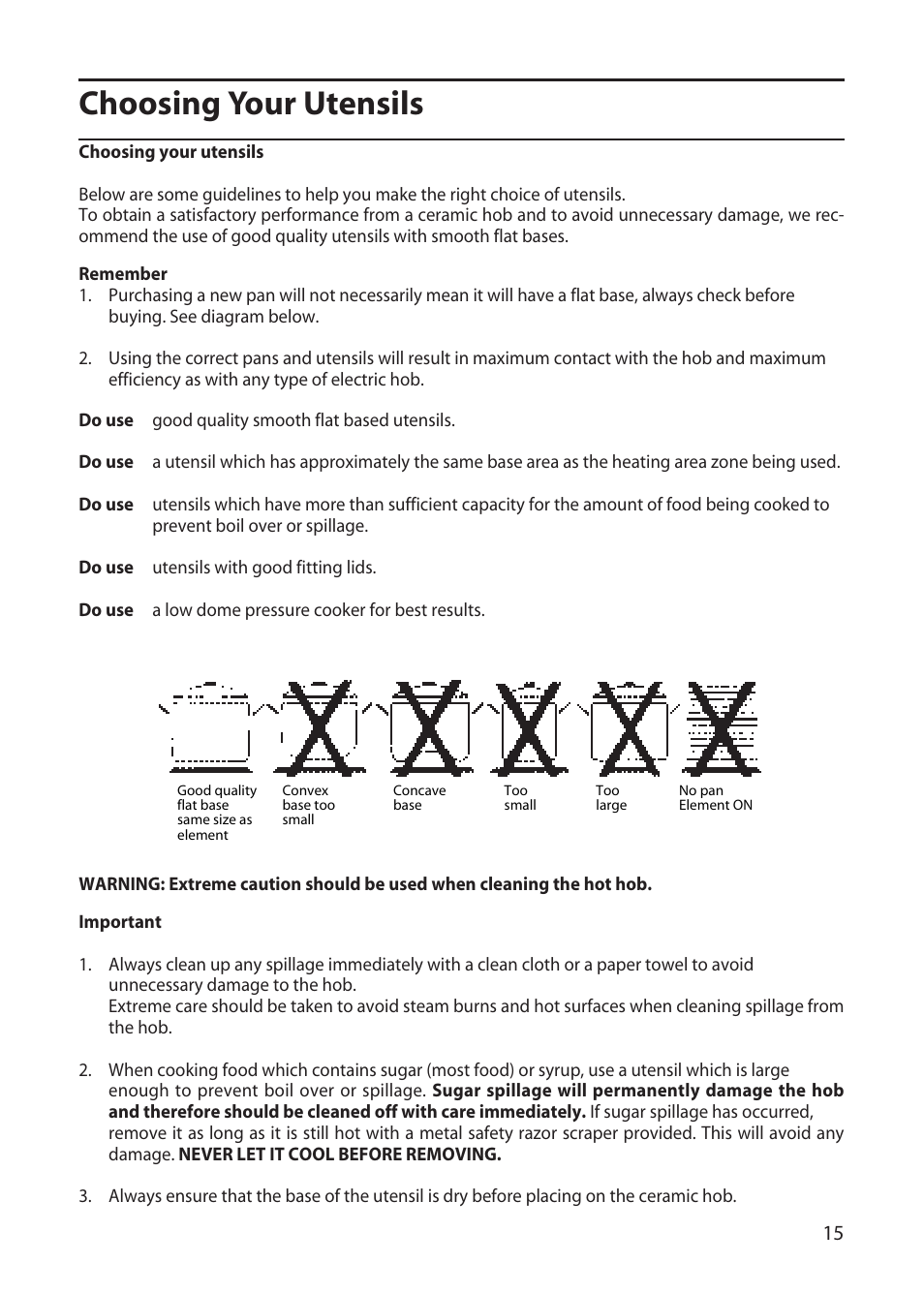 Choosing your utensils | Creda CF50E User Manual | Page 15 / 32