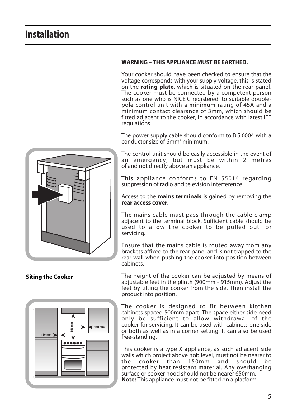 Installation | Creda CF50E User Manual | Page 5 / 32