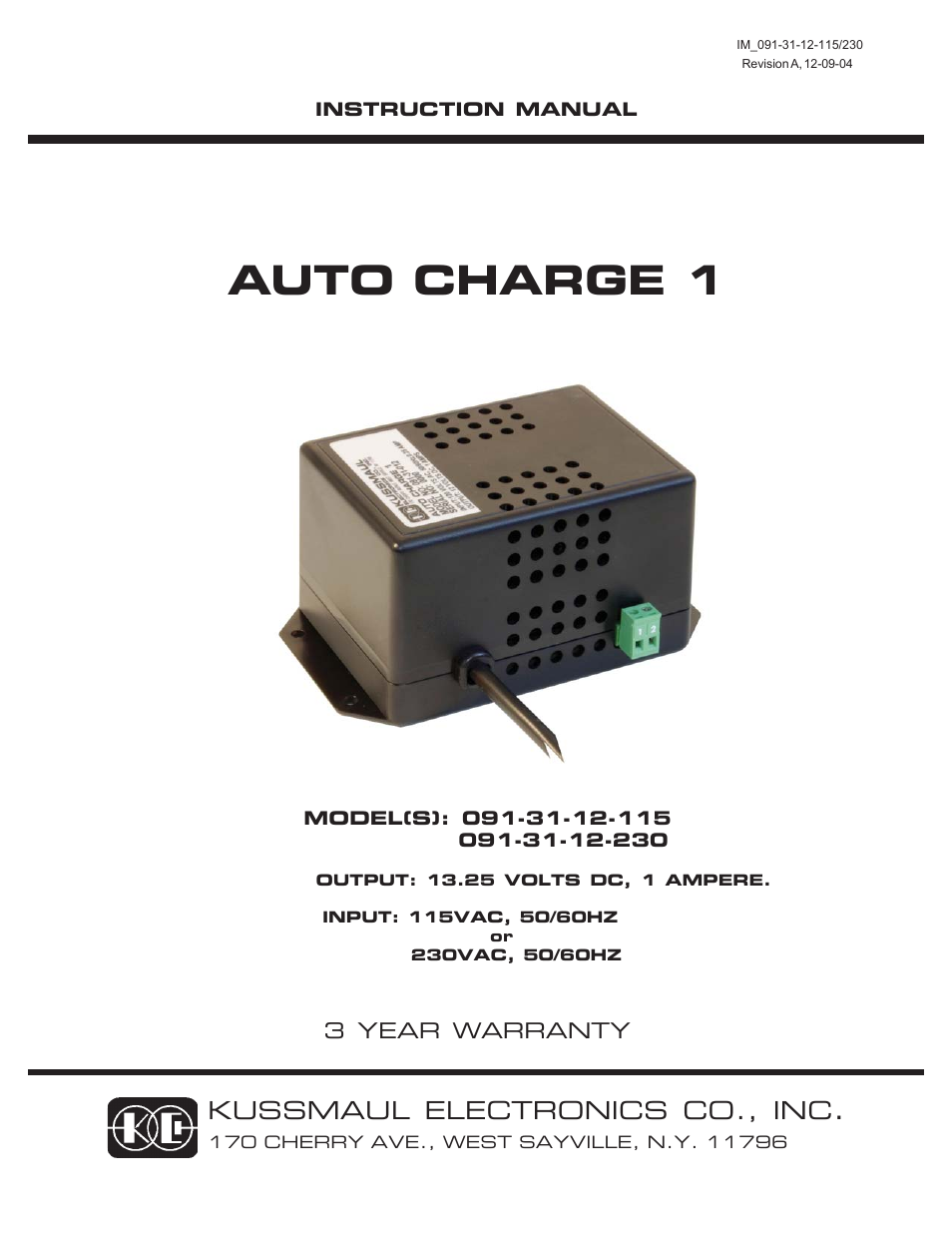 Kussmaul Electronics 091-31-12 User Manual | 4 pages