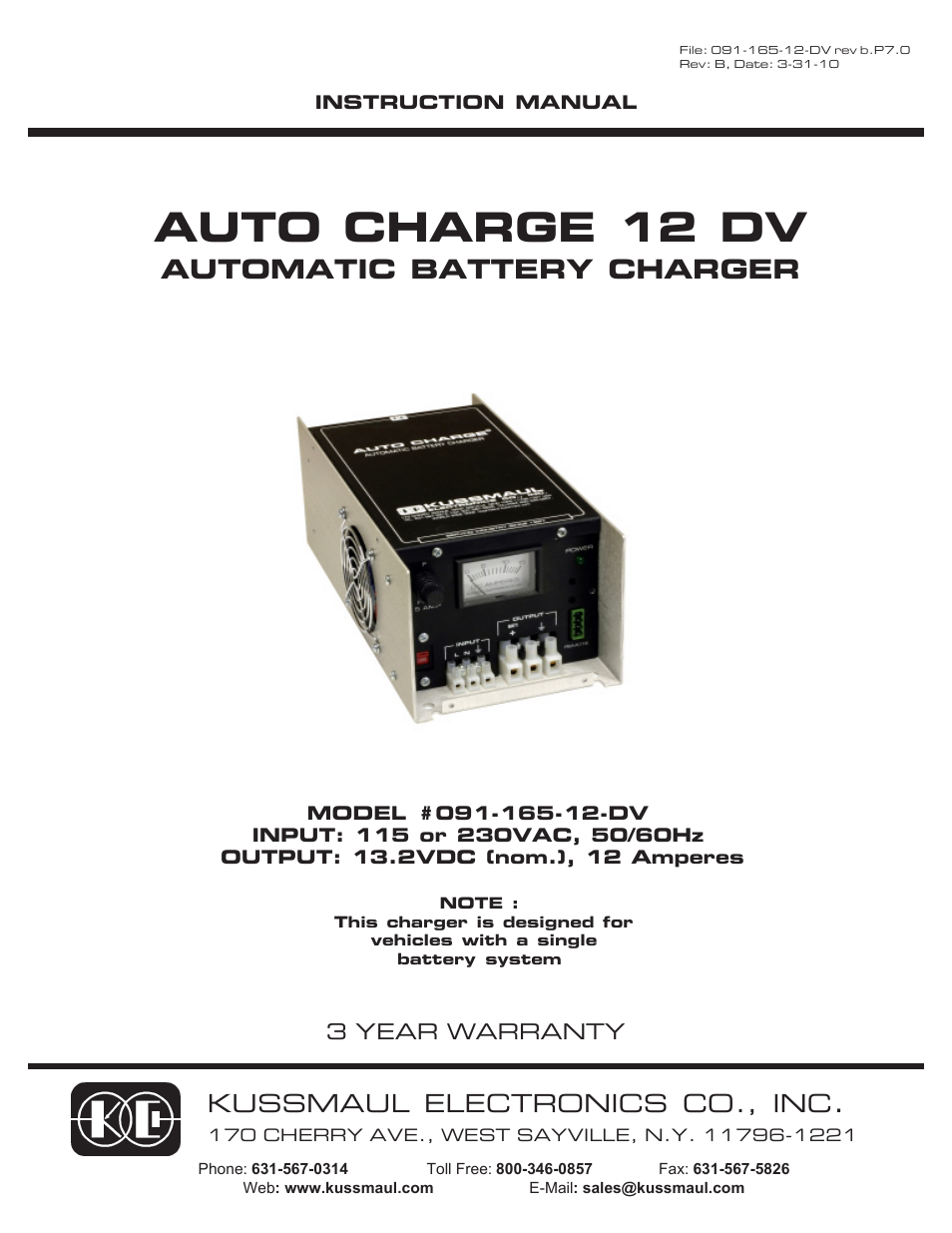 Kussmaul Electronics 091-165-12-DV User Manual | 6 pages