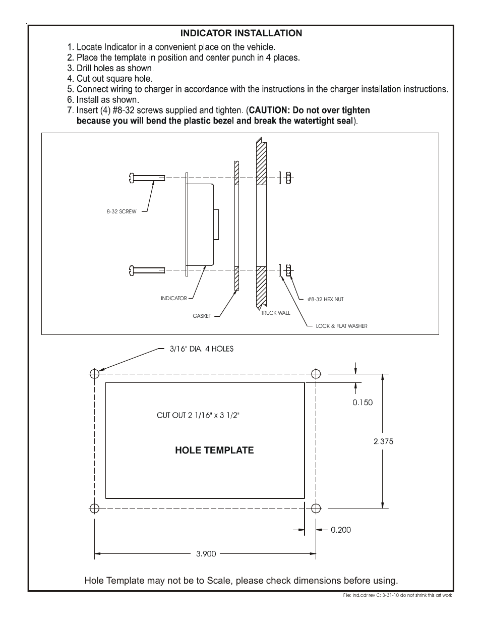 Indicator installation hole template | Kussmaul Electronics 091-165-12-DV User Manual | Page 5 / 6