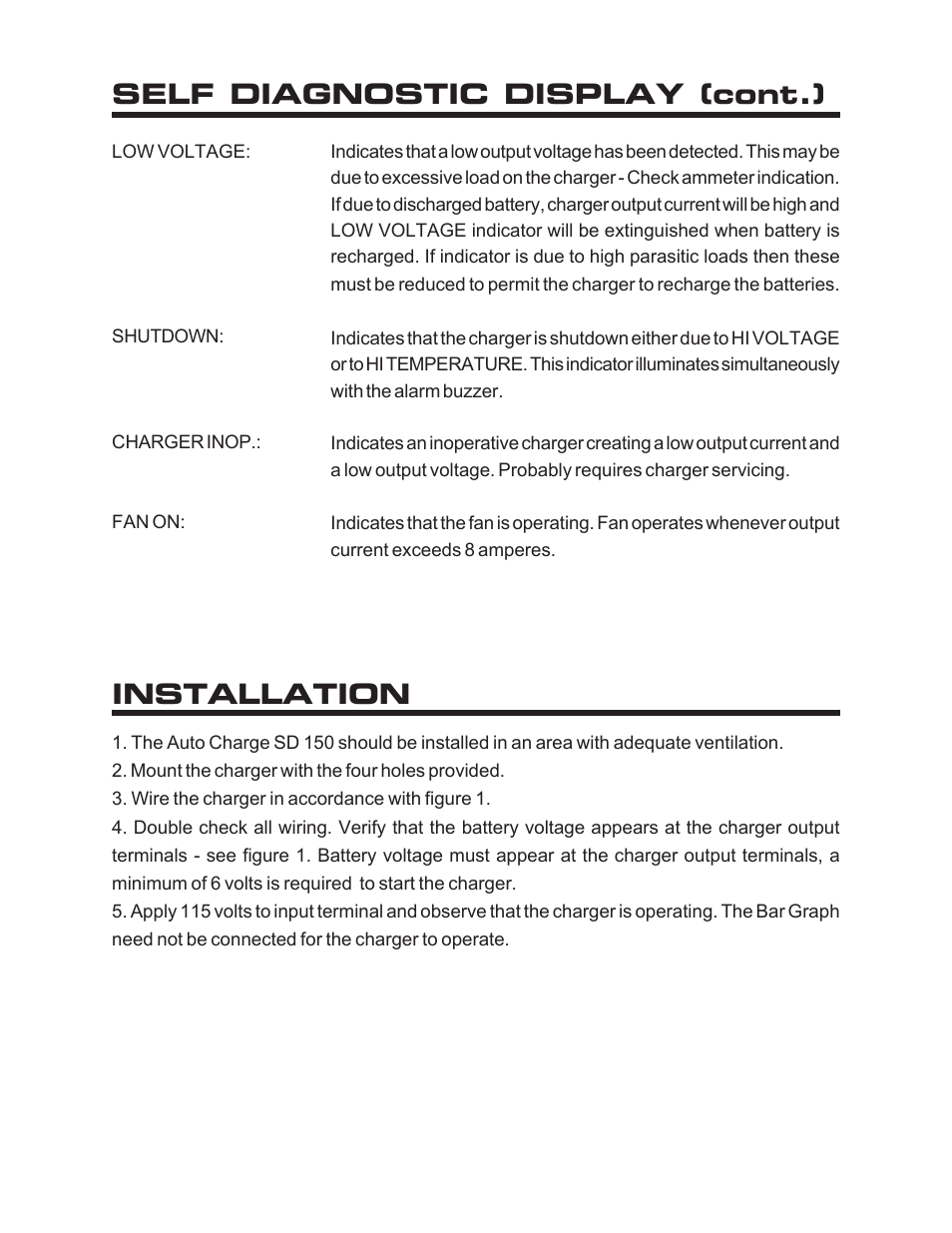 Installation, Self diagnostic display (cont.) | Kussmaul Electronics 091-168-12 User Manual | Page 4 / 8
