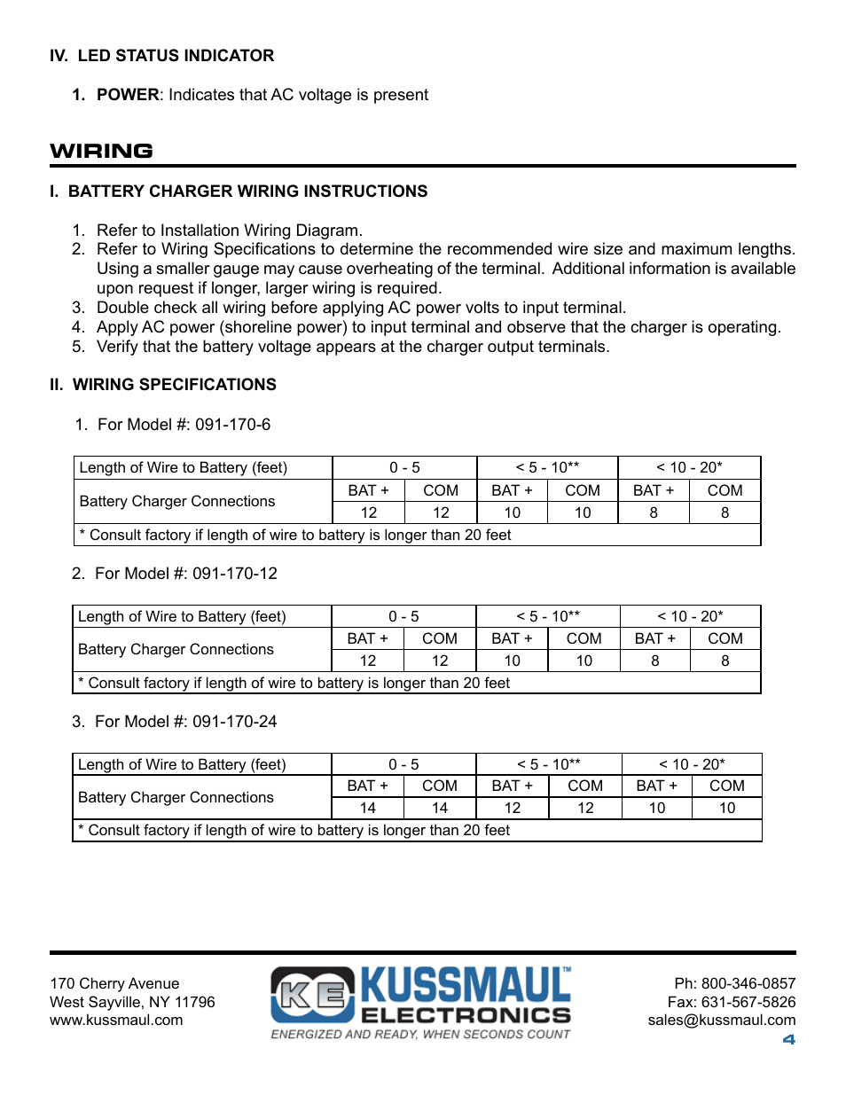 Wiring | Kussmaul Electronics 091-170-12 User Manual | Page 4 / 9