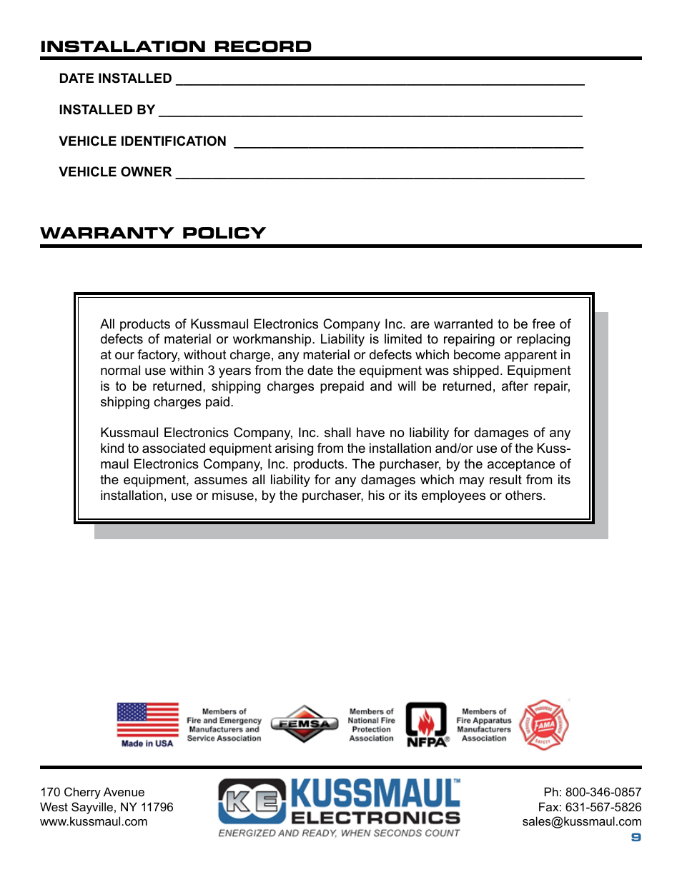 Kussmaul Electronics 091-170-12 User Manual | Page 9 / 9