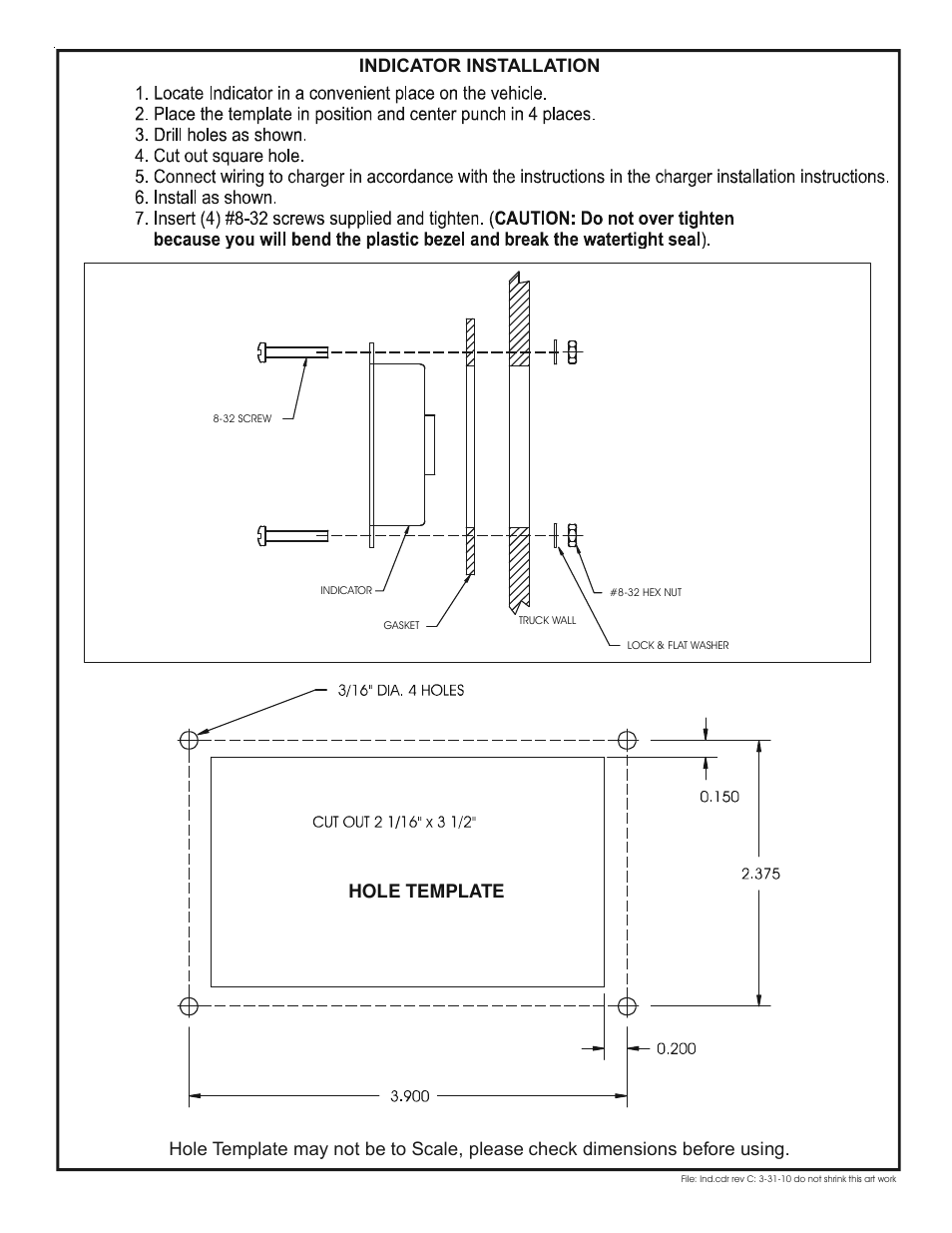 Indicator installation hole template | Kussmaul Electronics 091-170-DV User Manual | Page 5 / 6