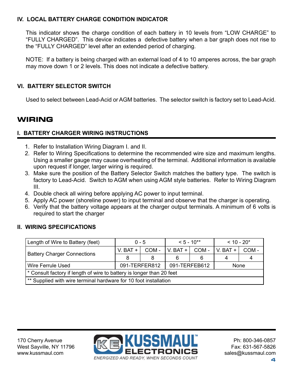 Wiring | Kussmaul Electronics 091-187-12 User Manual | Page 4 / 10