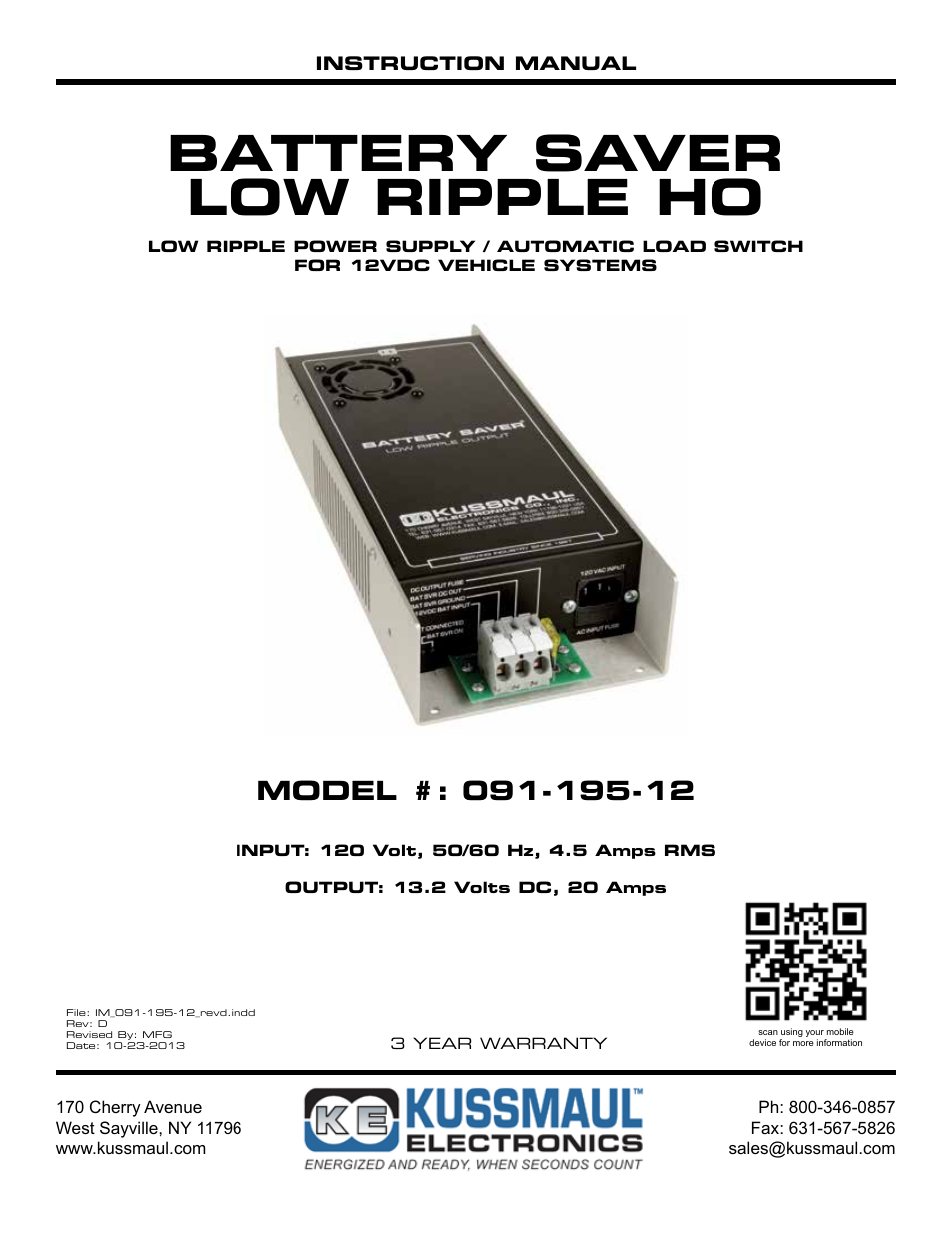 Kussmaul Electronics 091-195-12 User Manual | 8 pages