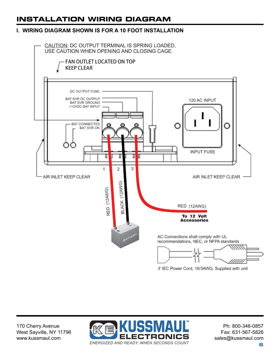Installation wiring diagram | Kussmaul Electronics 091-195-12 User Manual | Page 6 / 8