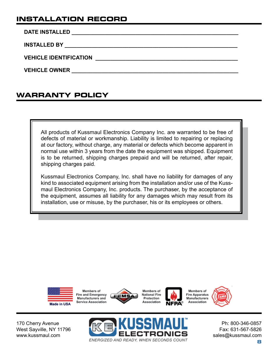 Kussmaul Electronics 091-195-12 User Manual | Page 8 / 8