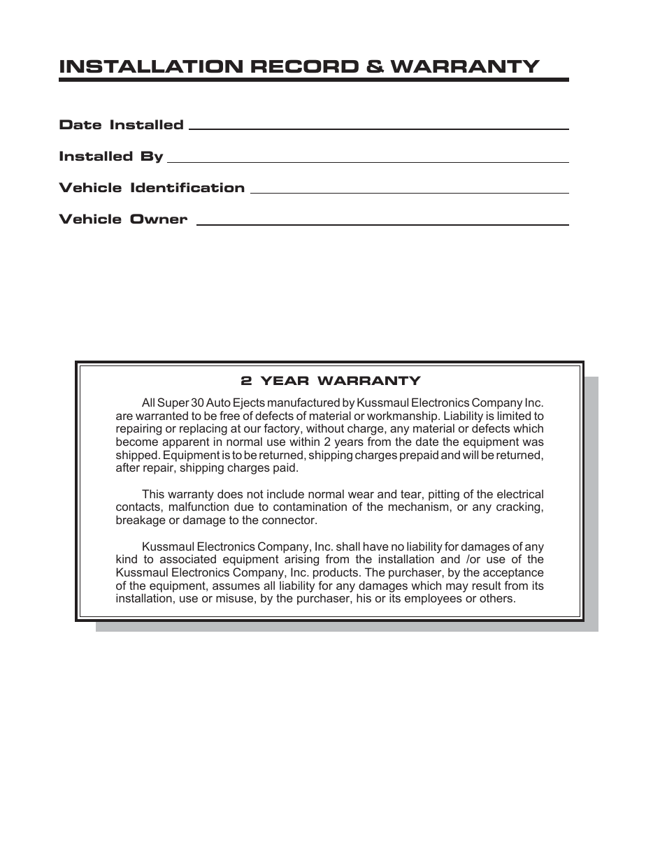Installation record & warranty | Kussmaul Electronics 091-159-430-250 User Manual | Page 9 / 9