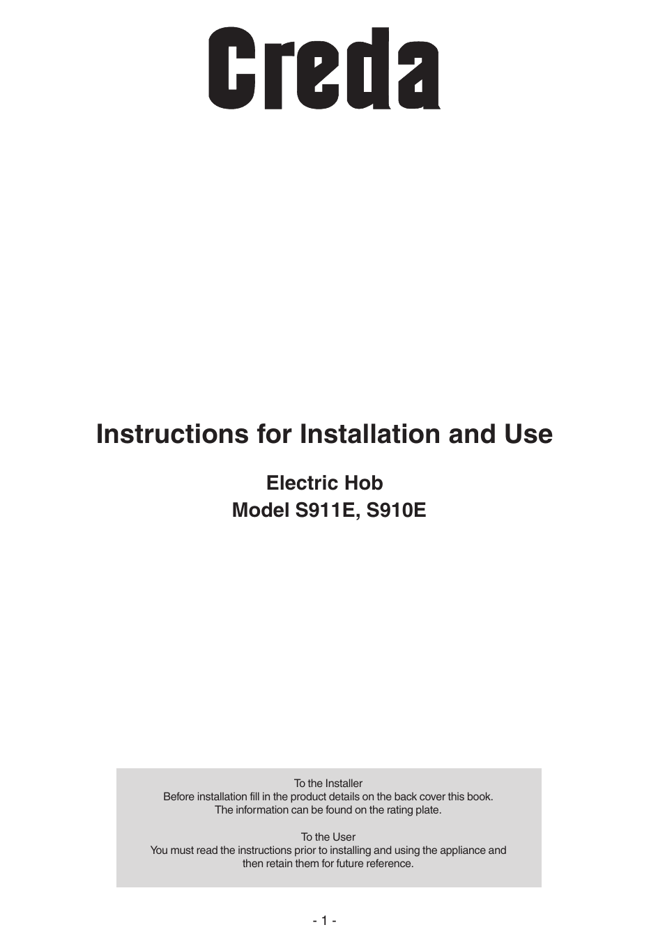 Creda S911E User Manual | 12 pages