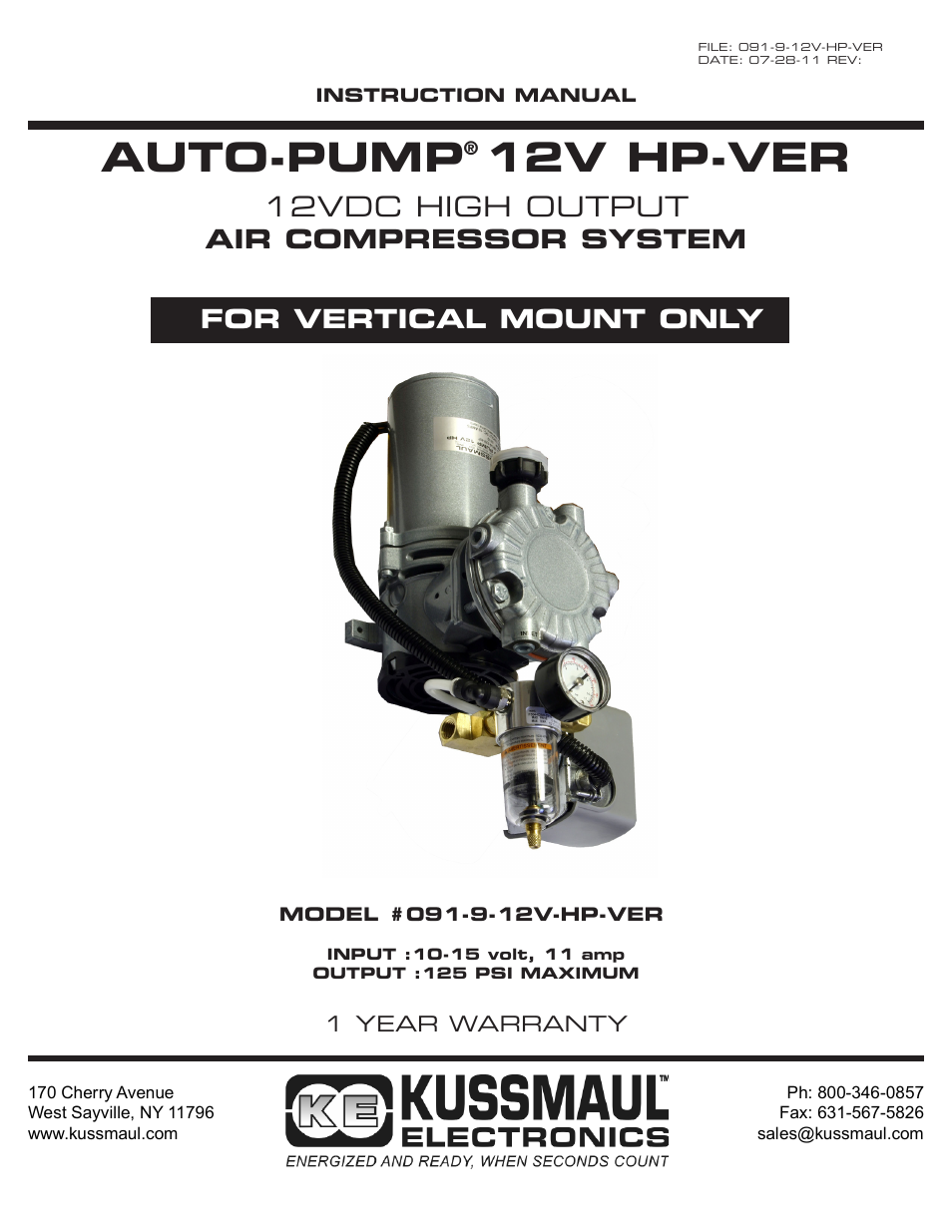 Kussmaul Electronics 091-9-12V-HP-VER User Manual | 8 pages