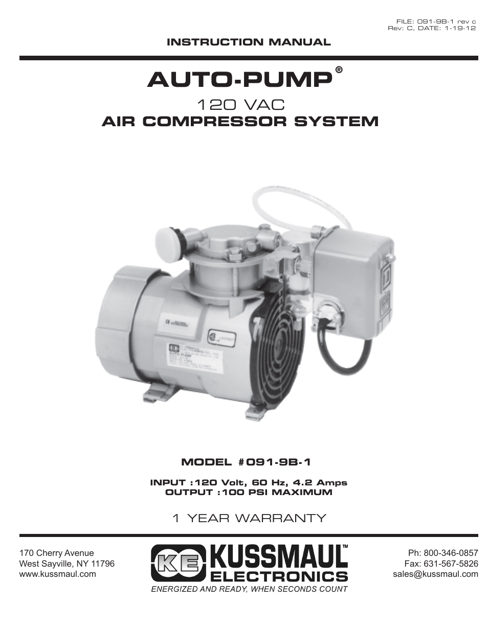 Kussmaul Electronics 091-9B-1 User Manual | 9 pages