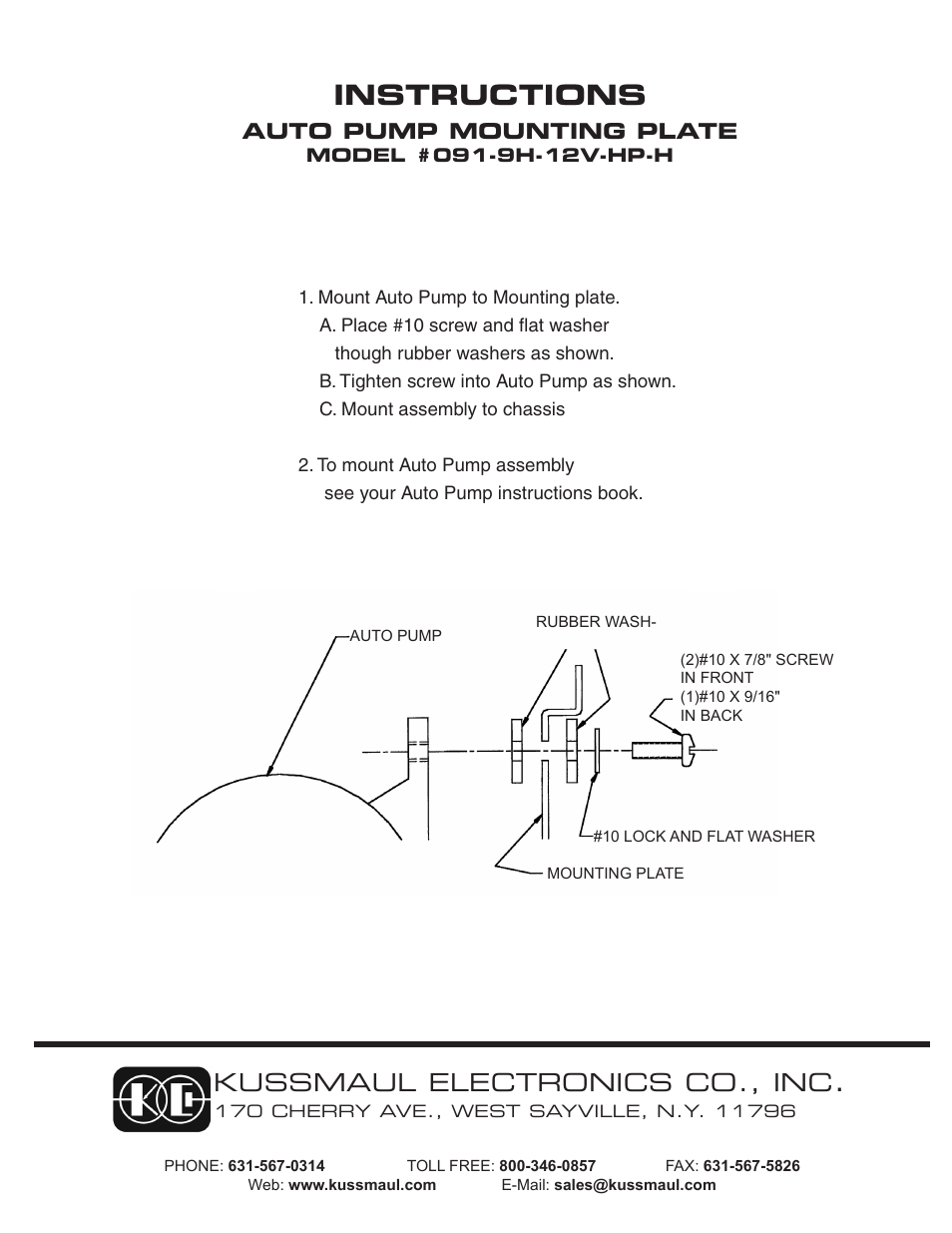 Kussmaul Electronics 091-9-12V-HP-H User Manual | 1 page
