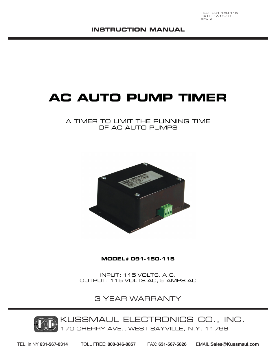 Kussmaul Electronics 091-150-115 User Manual | 7 pages