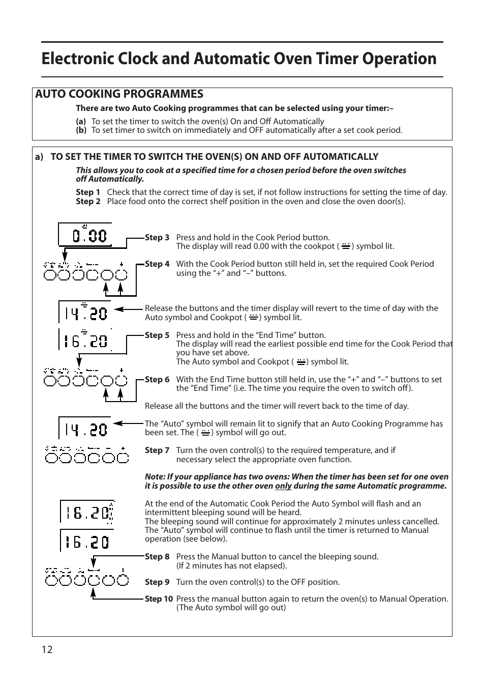 Auto cooking programmes | Creda E530E/R530E User Manual | Page 12 / 40